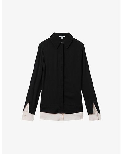 Reiss Nila Contrast-cuff Long-sleeve Woven Shirt - Black