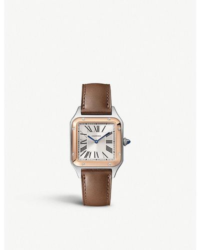 Cartier Crw2sa0020 Santos Dumont Small Model 18ct Rose-gold And Leather High-autonomy Quartz Watch - White