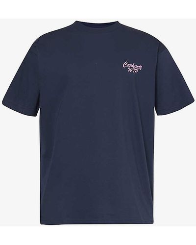 Carhartt Friendship Text-print Relaxed-fit Organic Cotton-jersey T-shirt X - Blue