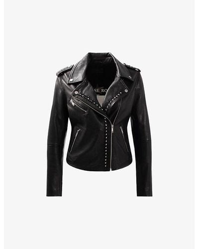 IKKS Leather Stud-embellished Leather Jacket - Black