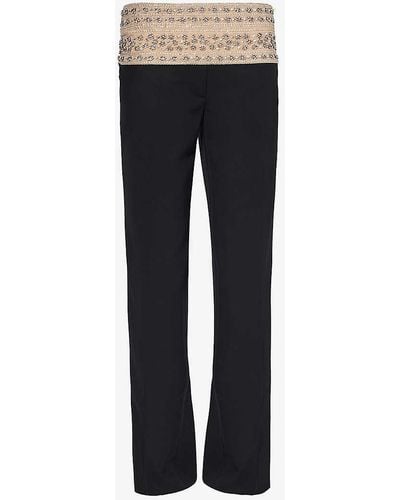 Stella McCartney Crystal Belt Bead-embellished Mid-rise Straight-leg Wool Trousers - Black