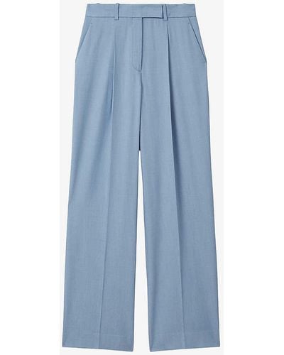Reiss June Pleated Wide-leg Mid-rise Woven Trousers - Blue