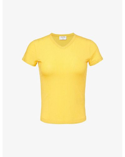 Filippa K V-neck Ribbed Stretch-cupro T-shirt - Yellow