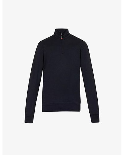 Orlebar Brown Brand-patch Stand-collar Wool Sweatshirt - Blue