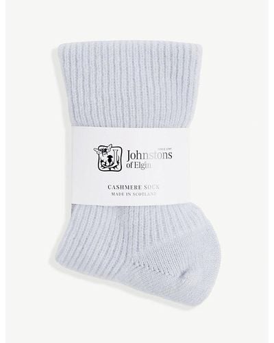 Johnstons of Elgin Joe Ribbed Cashmere Bed Socks - White