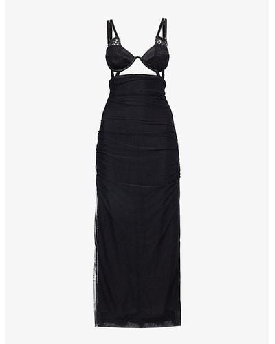 Dolce & Gabbana Lace-design Slim-fit Mesh Midi Dress - Black