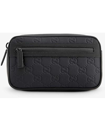 Gucci Monogram-debossed Leather Belt Bag - Black