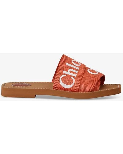 Chloé Woody Logo-print Canvas Sandals - Orange