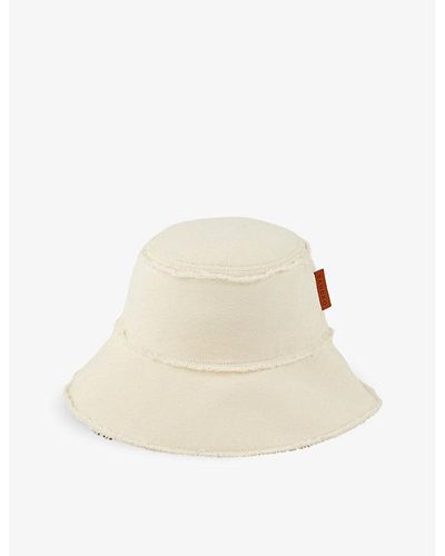 Sandro Logo-patch Frayed-edge Cotton Bucket Hat - Natural