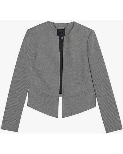 Ted Baker Yutaka Round-neck Cropped Stretch-woven Jacket - Grey