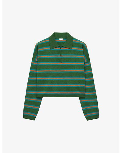 Loewe Striped Relaxed-fit Wool-knit Polo Shirt - Green