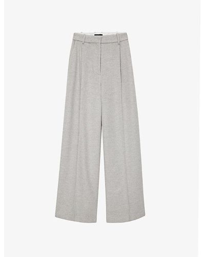 JOSEPH Primrose Pleated Wide-leg Mid-rise Wool-blend Pants - Grey