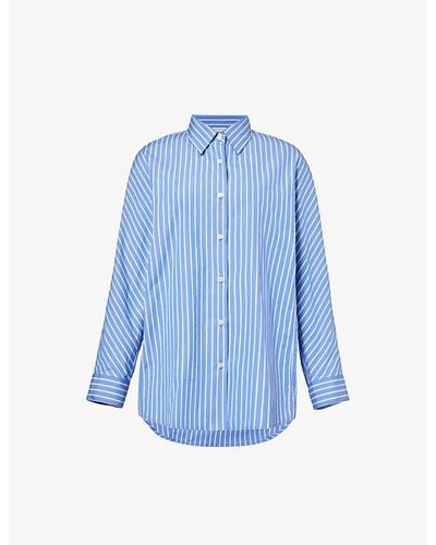 Dries Van Noten Stripe-print Long-sleeve Cotton-poplin Shirt - Blue