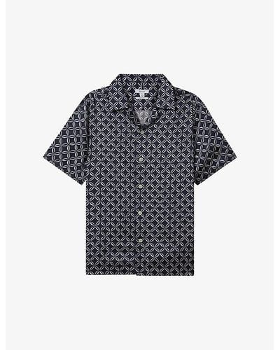 Reiss Tintipan Geometric-print Short-sleeve Woven Shirt - Blue