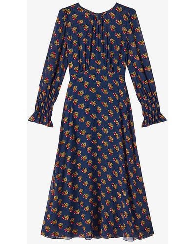 LK Bennett Wren Crewneck Floral-print Woven Midi Dress - Blue