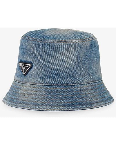 Prada Brand-plaque Wide-brim Denim Bucket Hat - Blue