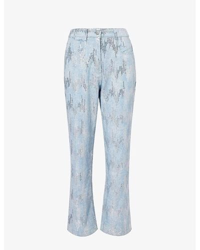 Amy Lynn Sequin-embellished Straight-leg Mid-rise Jeans - Blue