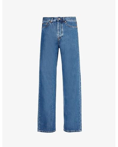 Valentino Brand-patch Contrast-stitch Regular-fit Straight-leg Jeans - Blue