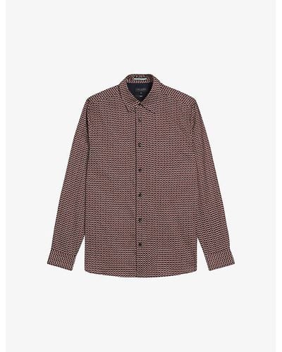 Ted Baker Laceby Geometric-print Stretch-cotton Shirt - Brown