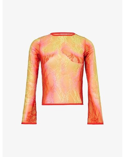 Sinead Gorey Gradient-pattern Long-sleeved Lace Top - Orange