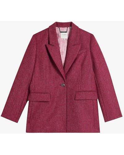 Ted Baker Allyaah Single-breasted Relaxed-fit Wool Jacket - Red