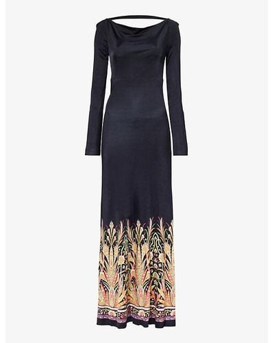 Etro Graphic-print Long-sleeve Stretch-woven Maxi Dress - Blue