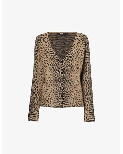 Jaded London Leopard-print V-neck Knitted Cardigan - Brown