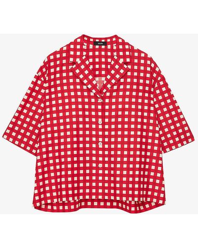 JOSEPH Leopold Graphic-print Short-sleeve Cotton And Silk-blend Blouse - Red