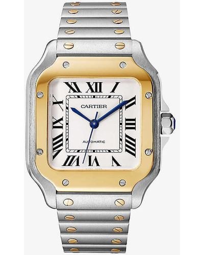 Cartier Crw2sa0016 Santos De Medium Model Stainless-steel, 18ct Yellow-gold And Interchangeable Leather Strap Automatic Watch - White
