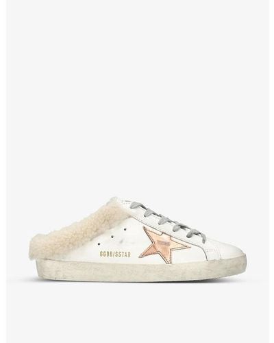 Golden Goose Women's Super-star Sabot Leather And Shearling Sneakers - Natural
