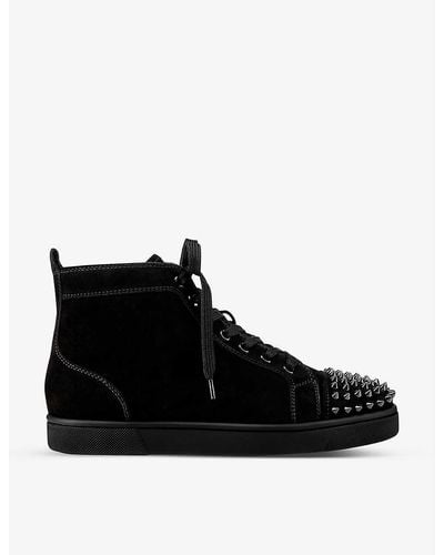 Christian Louboutin Louis Spikes Suede High-top Trainers - Black