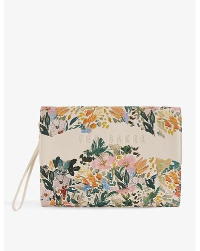 Ted Baker Abbbi Painted-meadow Logo-debossed Faux-leather Clutch - White