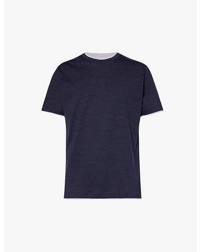Eleventy Crewneck Ribbed-trim Cotton-jersey T-shirt - Blue