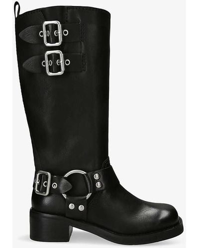 Steve Madden Eastern 001 Buckle-embellished Faux-leather Knee-high Boots - Black