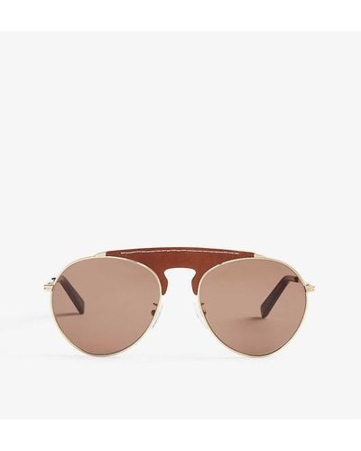 Loewe Lw40005u Leather Bridge Pilot-frame Sunglasses - Metallic