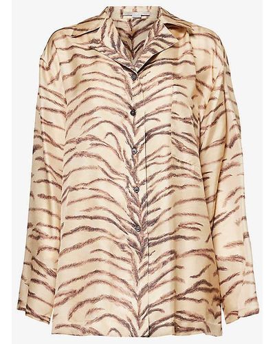 Stella McCartney Tural Animal-print Long-sleeved Silk Shirt - Natural