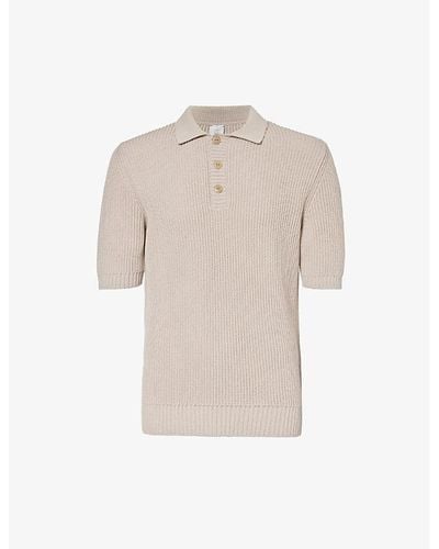 Eleventy Ribbed-trim Regular-fit Cotton-knit Polo Shirt - Natural