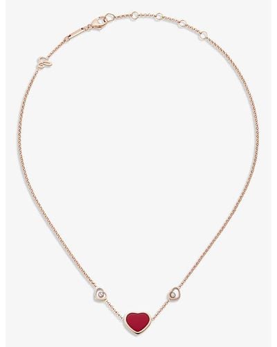 Chopard Happy Hearts 18ct Rose-gold, 0.1ct Diamond And Red-stone Necklace - Metallic