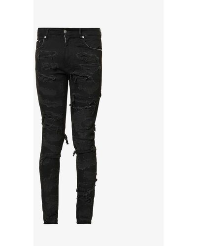 Represent Distressed Brand-plaque Slim-fit Skinny-leg Stretch-cotton Blend Jeans - Black