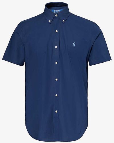 Polo Ralph Lauren Logo-embroidered Custom-fit Short-sleeve Cotton Shirt - Blue