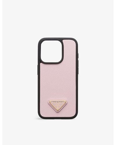 Prada Brand-plaque Saffiano Leather Iphone 15 Pro - Pink
