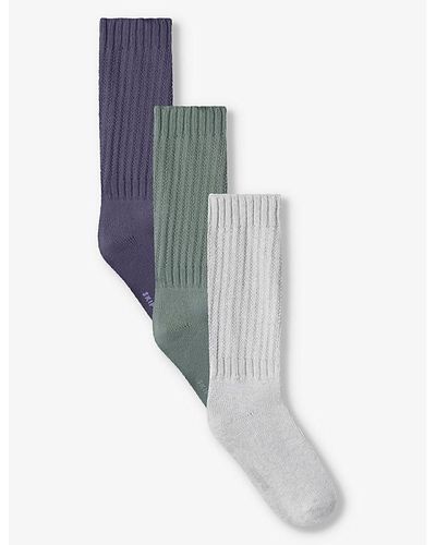Skims Slouchy Ribbed Stretch Cotton-blend Socks Pack Of Three - Gray