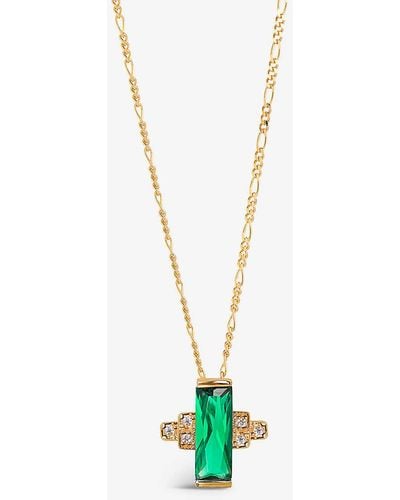 V By Laura Vann Audrey 18ct Yellow -plated Recycled Sterling-silver, Emerald And Cubic Zirconia Pendant Necklace - White