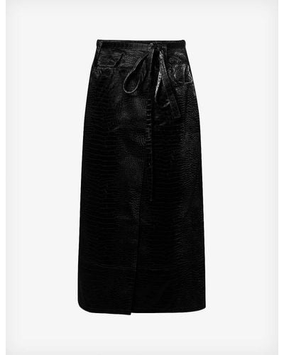 House Of Sunny Low Rider Croc-embossed Faux-leather Midi Skirt - Black