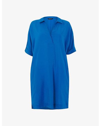 Whistles Melanie V-neck Woven Mini Dress - Blue