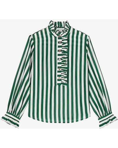 LK Bennett Camille Stripe-pattern Regular-fit Silk And Cotton-blend Shirt - Green