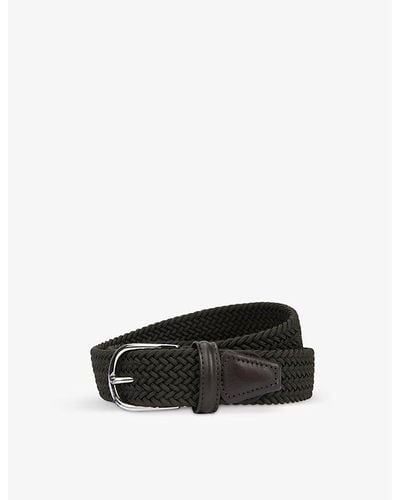 Anderson's Woven Stretch-elastic And Leather Belt - Black