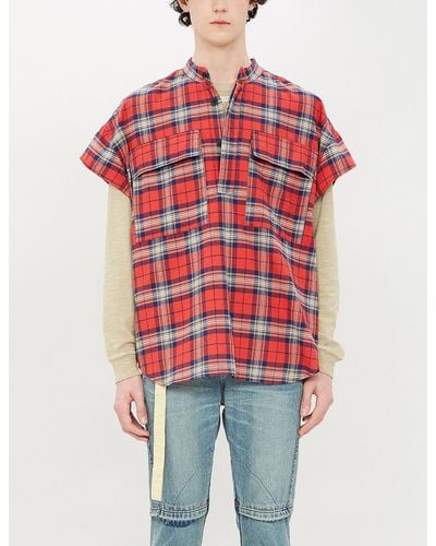 Fear Of God Sixth Collection Flannel Henley Short-sleeve Shirt - Red
