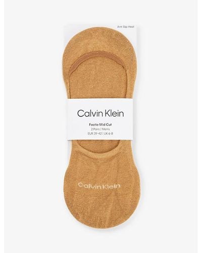 Calvin Klein Ribbed-trim Branded Pack Of Two Cotton-blend Socks - White