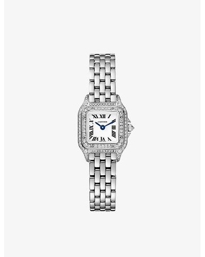 Cartier Crwjpn0019 Panthere De Mini 18ct Rhodium-plated And Diamond Quartz Watch - White